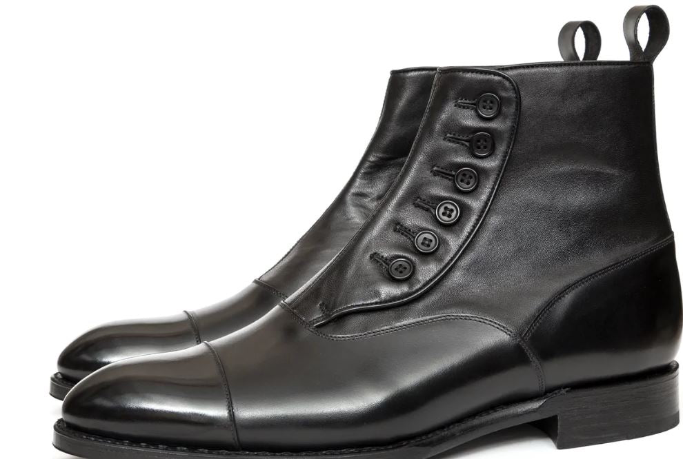 Handmade Mens Cap toe Leather Dress boots, Men black leather button boots