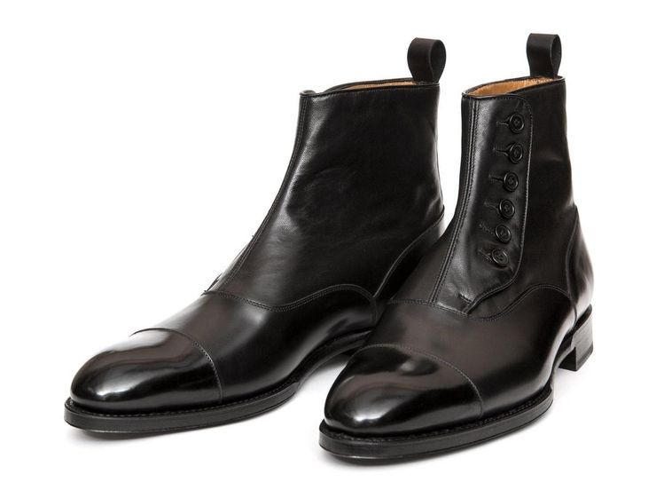 Handmade Mens Cap toe Leather Dress boots, Men black leather button boots