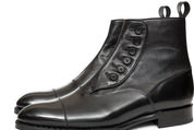 Handmade Mens Cap toe Leather Dress boots, Men black leather button boots