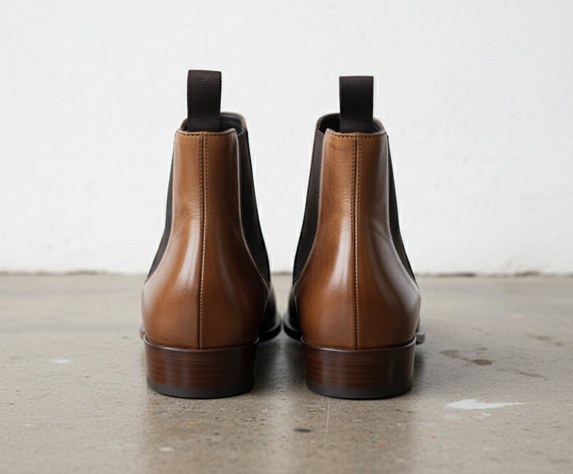 Handmade Mens Casual Leather Chelsea Boots, Square Toe Leather Ankle Boots - back-view