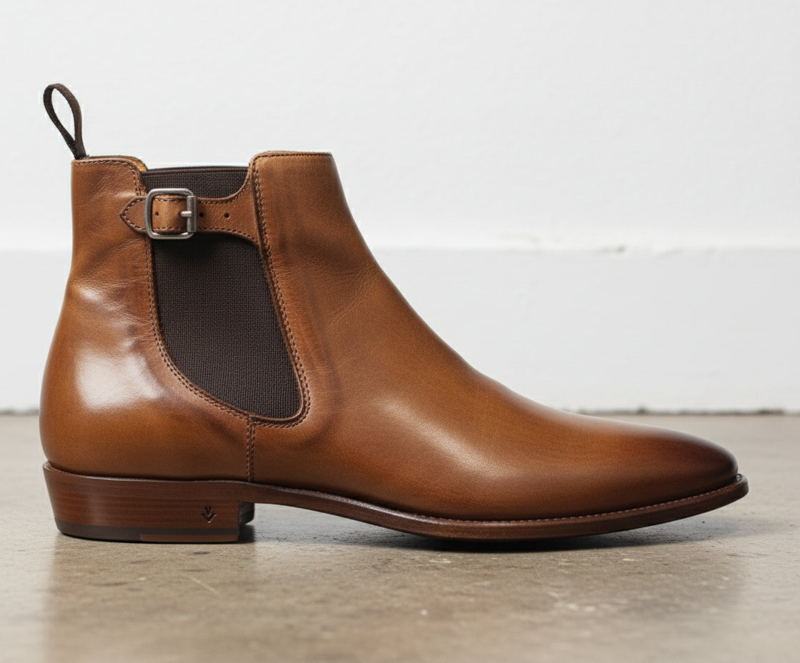 Handmade Mens Casual Leather Chelsea Boots, Square Toe Leather Ankle Boots - detail-view-showing-texture