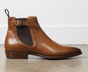 Handmade Mens Casual Leather Chelsea Boots, Square Toe Leather Ankle Boots - detail-view-showing-texture