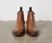 Handmade Mens Casual Leather Chelsea Boots, Square Toe Leather Ankle Boots - front-view