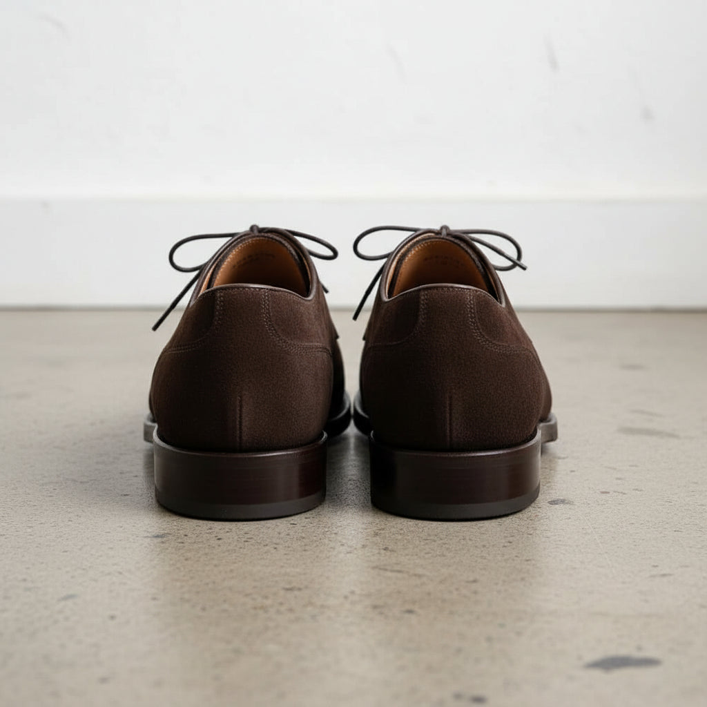 Handmade Mens Chocolate brown Suede Derby Shoes, Norwegian toe brown shoes - back-view