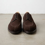Handmade Mens Chocolate brown Suede Derby Shoes, Norwegian toe brown shoes - front-view