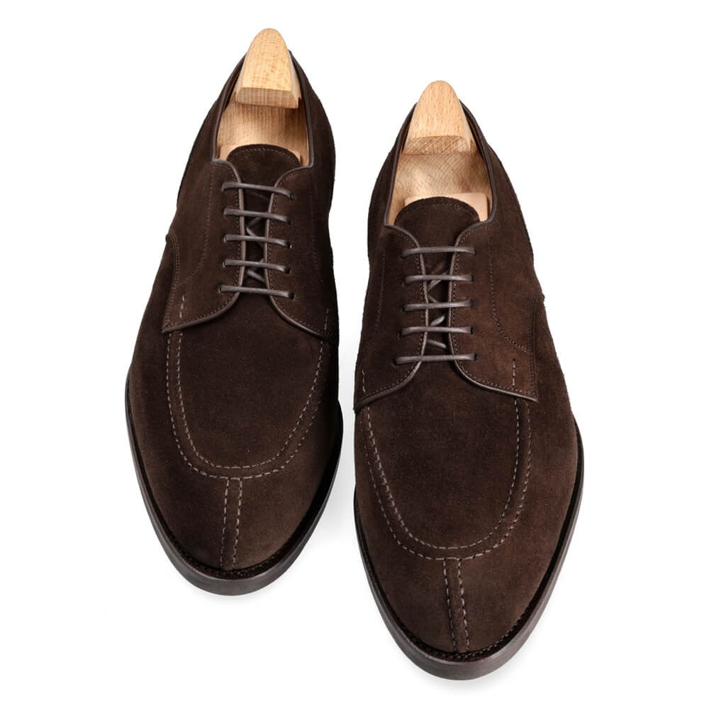 Handmade Mens Chocolate brown Suede Derby Shoes, Norwegian toe brown shoes