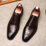 Men's Dark Brown Leather Brogue Dress Shoes - Image 2