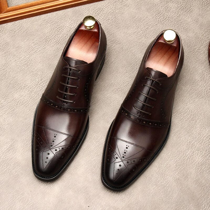 Men's Dark Brown Leather Brogue Dress Shoes - Image 2