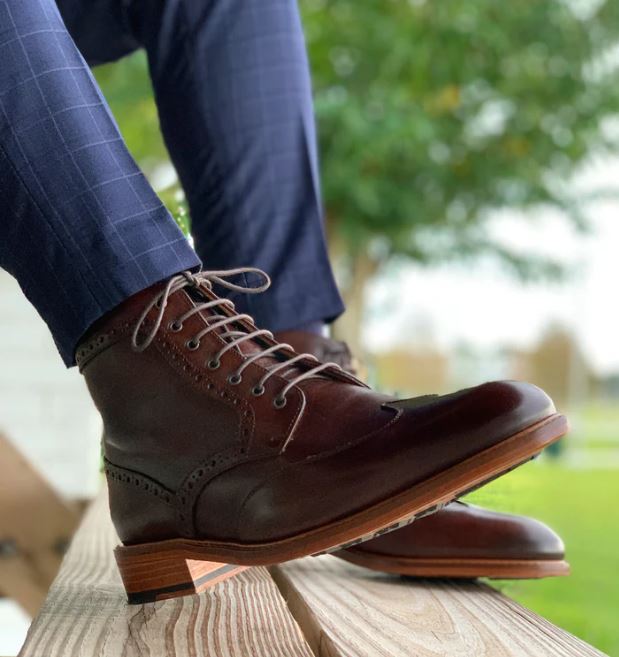 Handmade Mens Coffee brown Wing tip brogue ankle Boots, Mens Leather boots