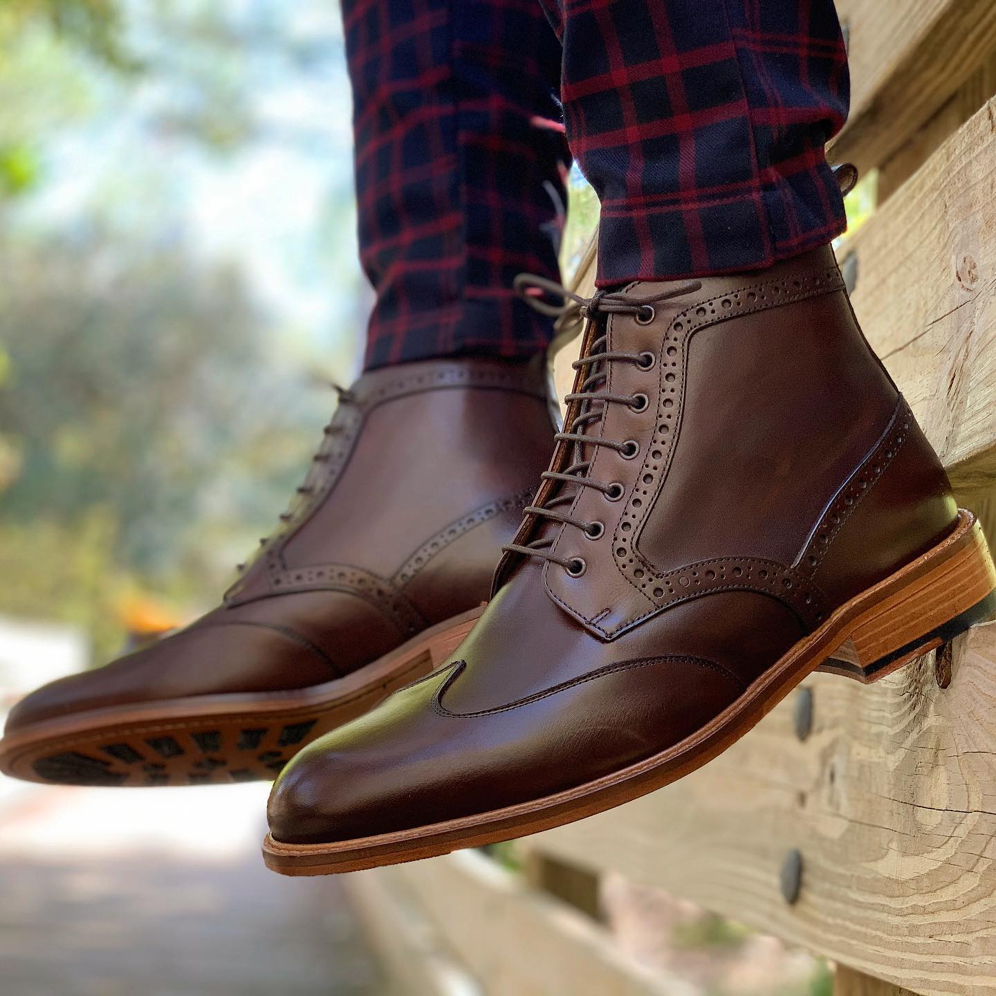 Handmade Mens Coffee brown Wing tip brogue ankle Boots, Mens Leather boots