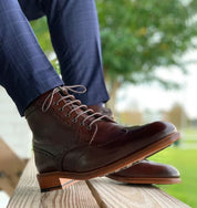 Handmade Mens Coffee brown Wing tip brogue ankle Boots, Mens Leather boots