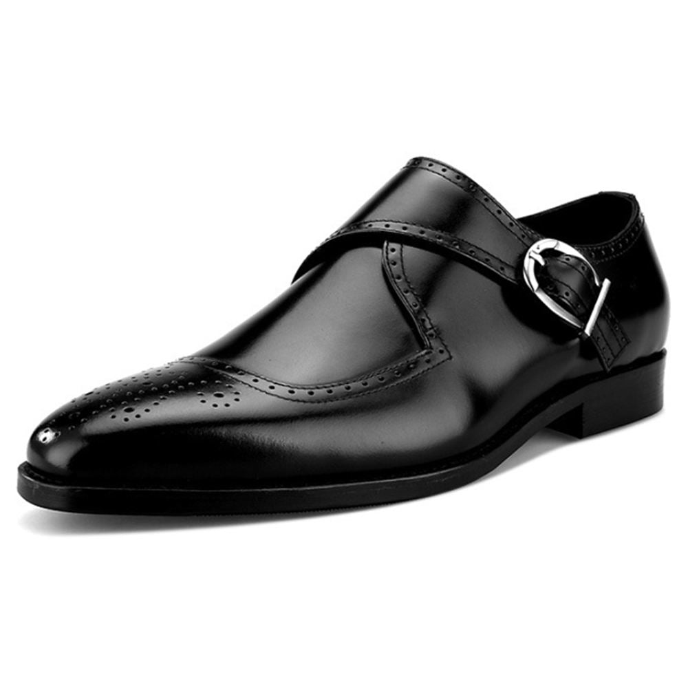 Handmade Men's Cow Genuine Leather Buckle Dress Shoes