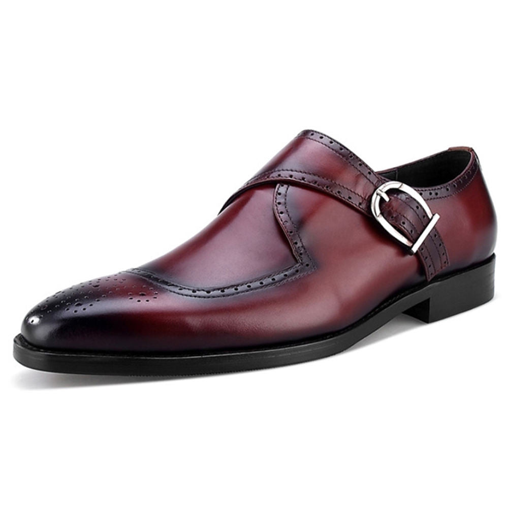 Handmade Men's Cow Genuine Leather Buckle Dress Shoes