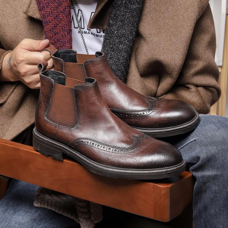 Handmade Men's Cow Leather Brogue Boots