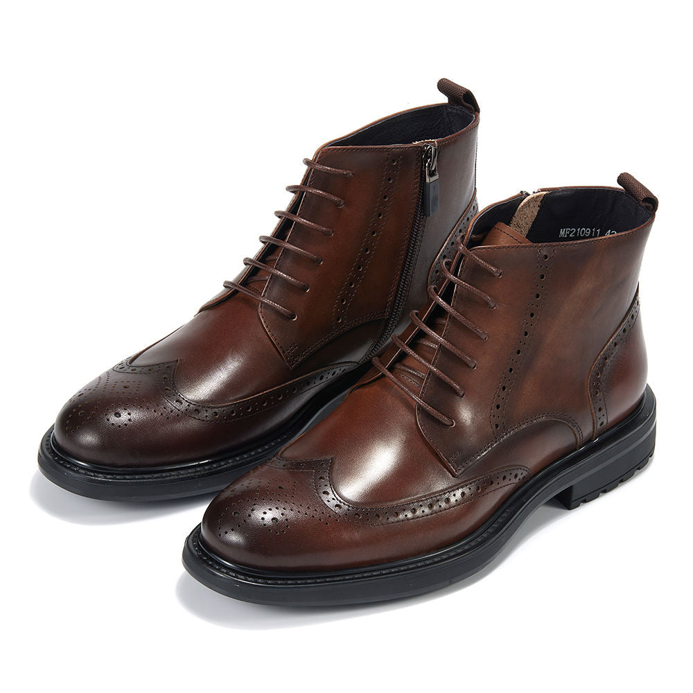 Handmade Premium Men's Cow Leather Brogue Boots