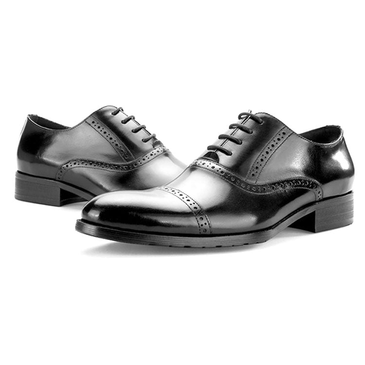 Handmade Cow Leather Cap-Toe Oxford Brogue Shoes