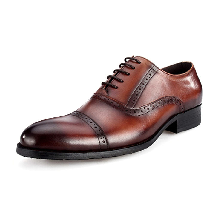 Handmade Cow Leather Cap-Toe Oxford Brogue Shoes