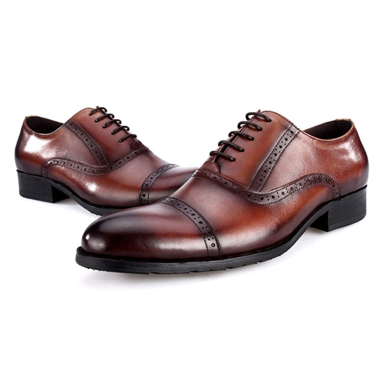 Handmade Cow Leather Cap-Toe Oxford Brogue Shoes