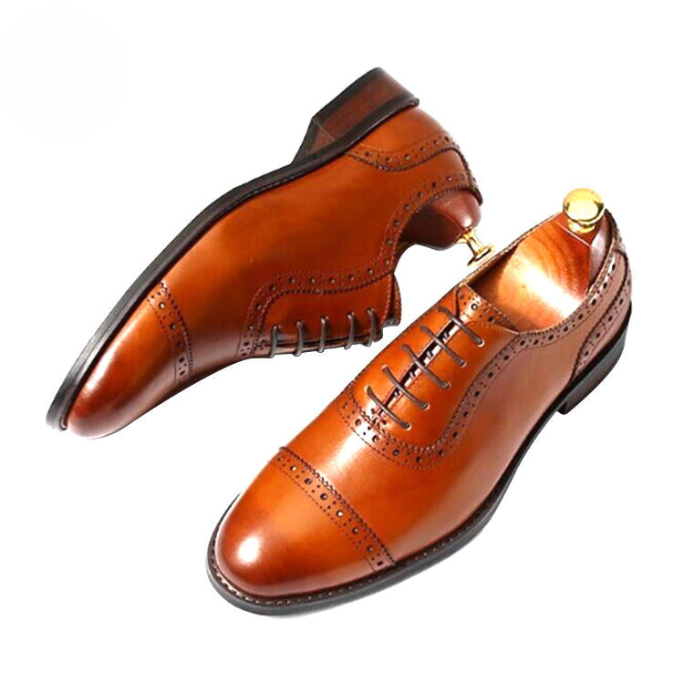 Handmade Men's Cow Leather Brogue Shoes