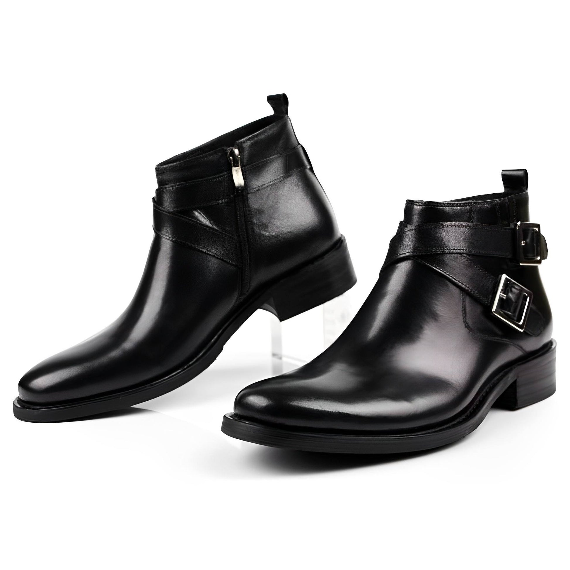 Handmade Men's Cow Leather Buckle Ankle Boots