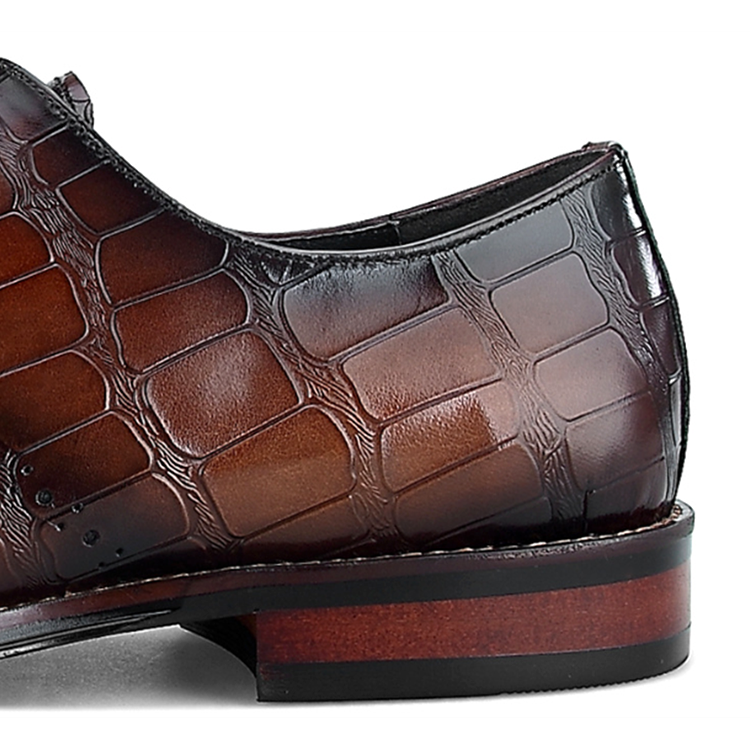 Handmade Men's Cow Leather Crocodile-Pattern Oxfords