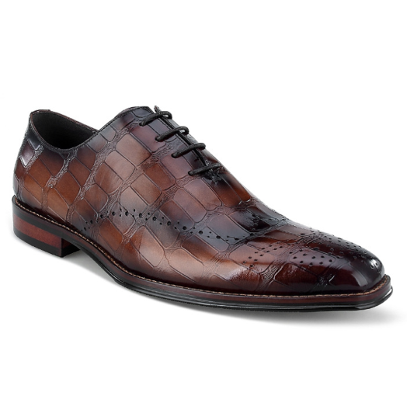 Handmade Men's Cow Leather Crocodile-Pattern Oxfords