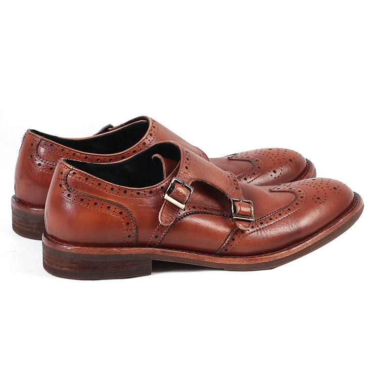 Handmade Men's Cow Leather Formal Monk Shoes