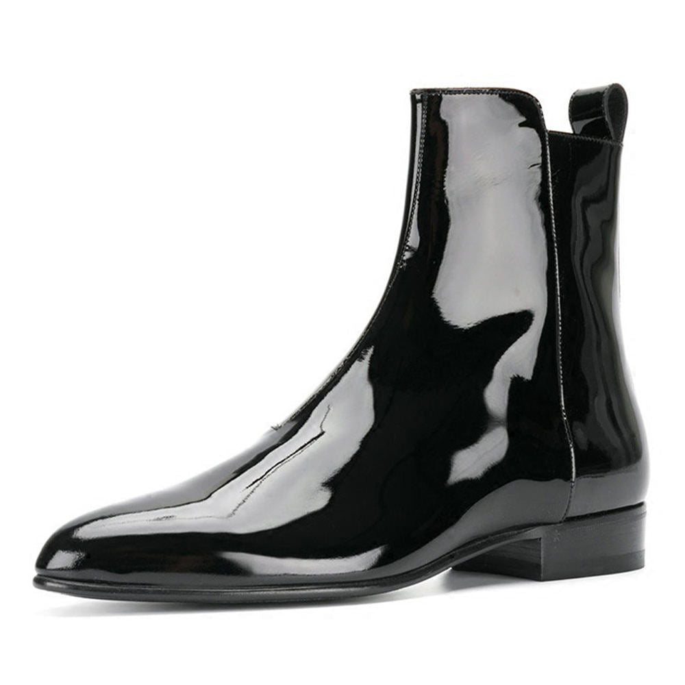 Handmade Men's Cow Leather Waterproof Wear-Resistant Modern Zipper Boots