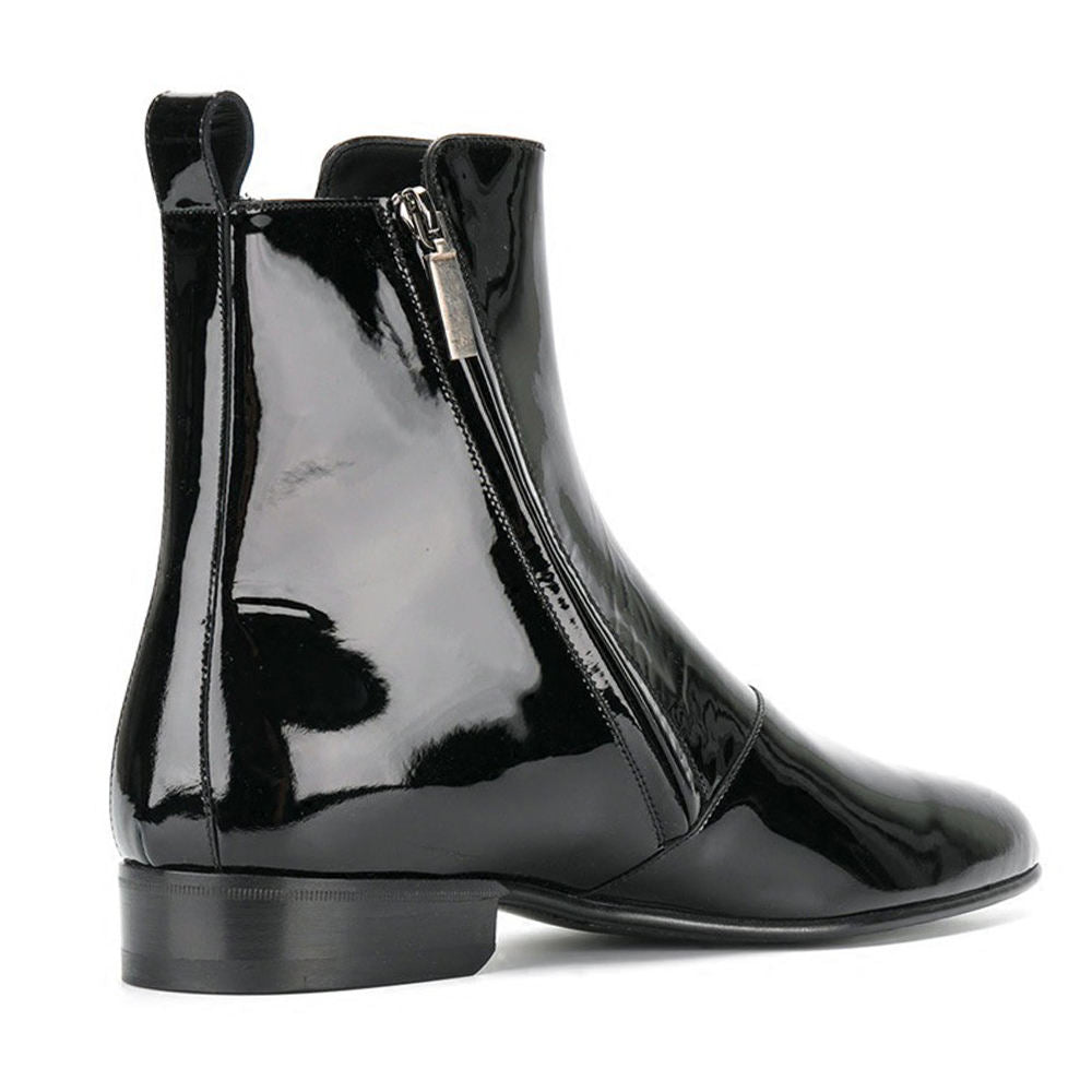 Handmade Men's Cow Leather Waterproof Wear-Resistant Modern Zipper Boots