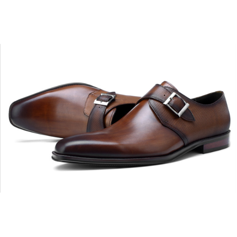 Handmade Men's Cow Leather Monk-Strap Dress Shoes