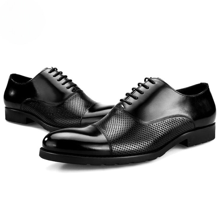 Handmade Men's Cow Leather Perforated Oxford Shoes