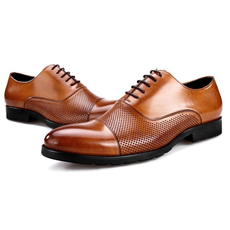 Handmade Men's Cow Leather Perforated Oxford Shoes