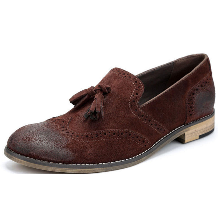 Handmade Men's Cow Leather Suede Brogue Slip-On Shoes