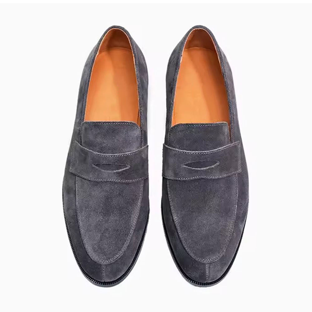 Handmade Men's Cow Leather Suede Penny Loafers