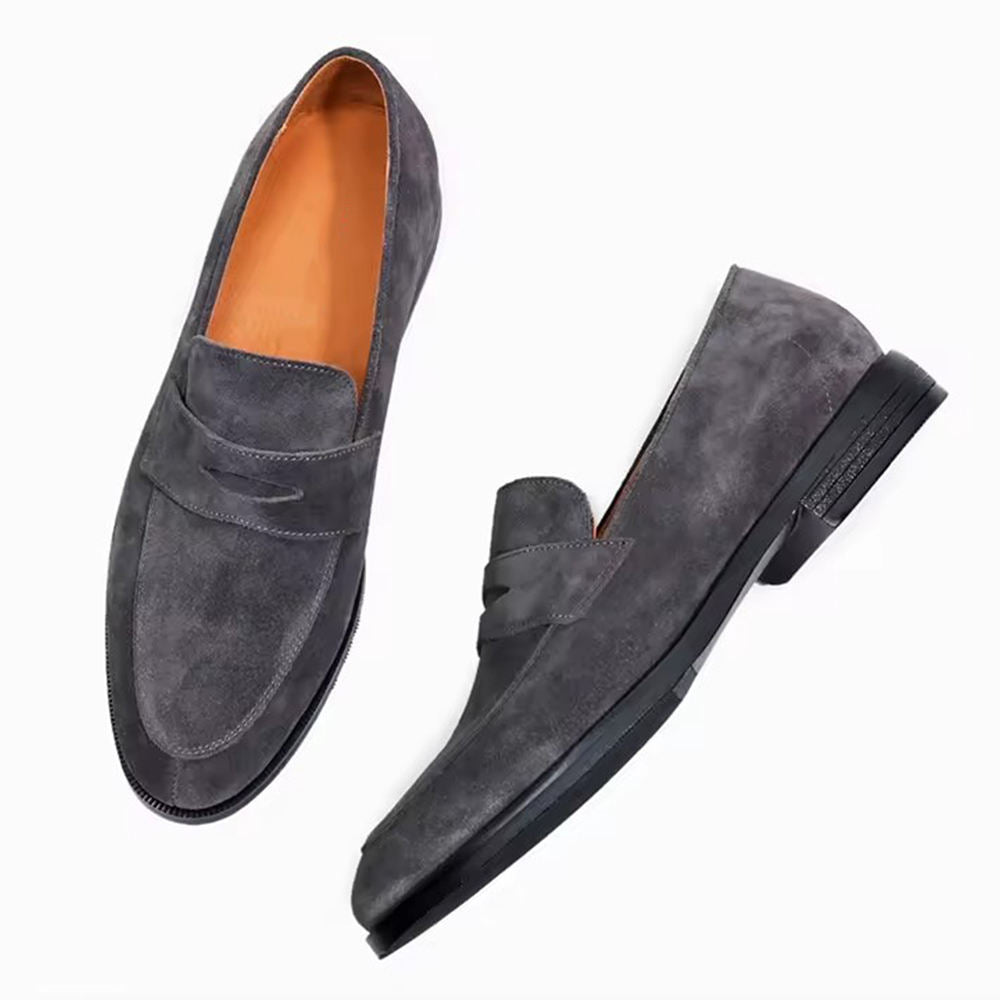 Handmade Men's Cow Leather Suede Penny Loafers