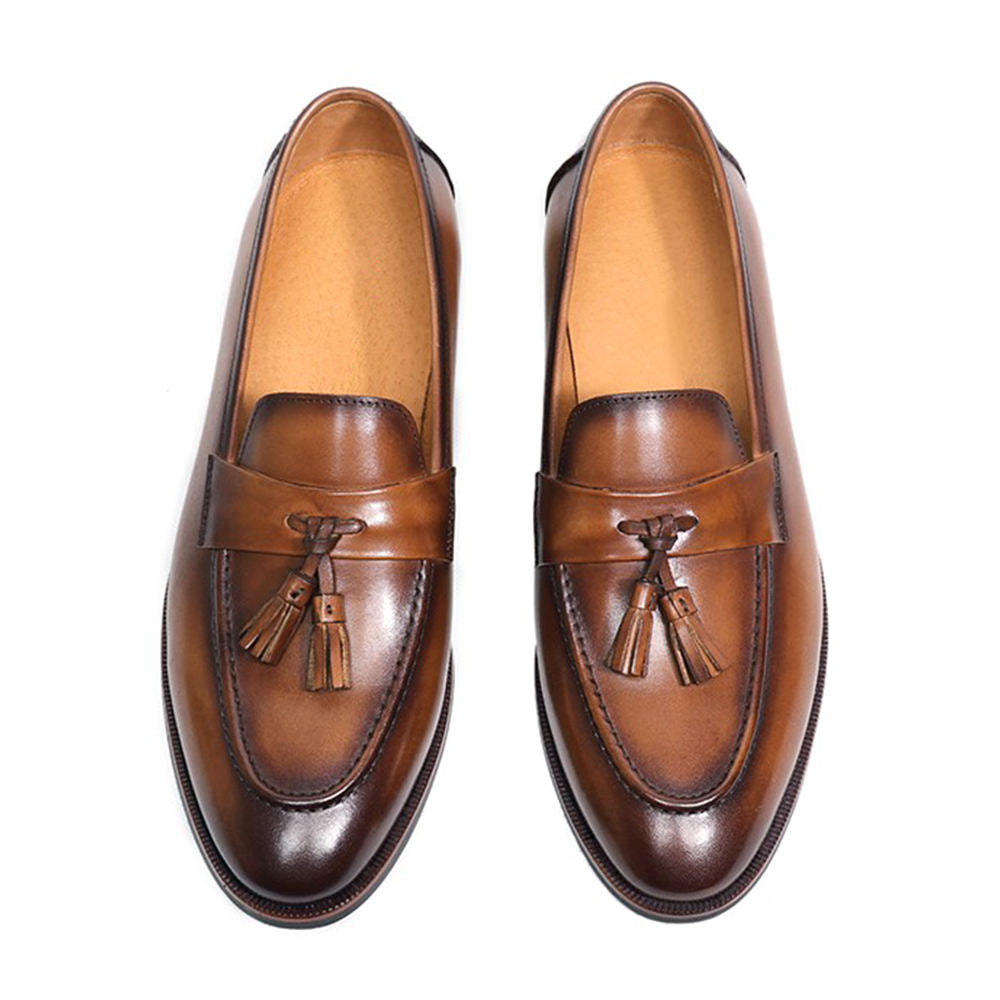 Handmade Men's Cow Leather Tassel Loafers