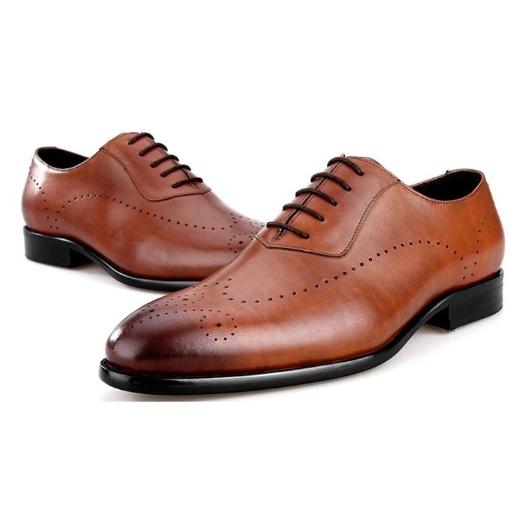 Handmade Men's Cow Leather Wingtip Oxford Dress Shoes