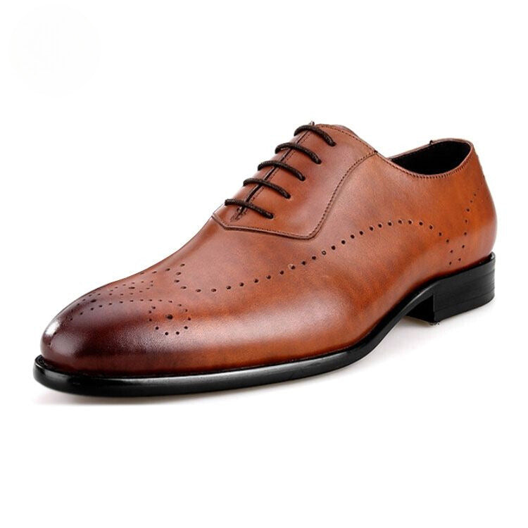 Handmade Men's Cow Leather Wingtip Oxford Dress Shoes