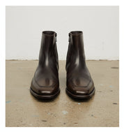 Handmade Mens Dark Brown Square Toe Side Zipper Boot, Real Leather Boots - front-view