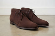 Handmade Mens Dark Brown Suede Chukka Boots, Men Brown Laceup Suede Boot - 3-4-right-view