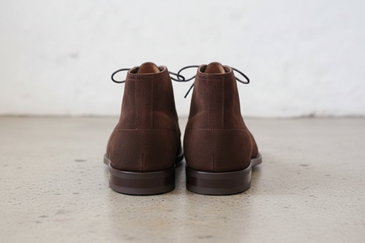 Handmade Mens Dark Brown Suede Chukka Boots, Men Brown Laceup Suede Boot - back-view