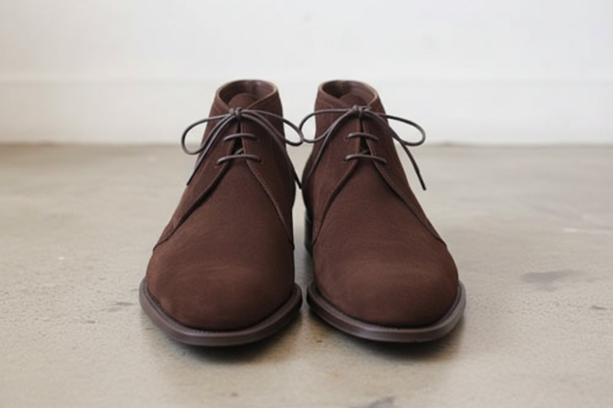 Handmade Mens Dark Brown Suede Chukka Boots, Men Brown Laceup Suede Boot - front-view