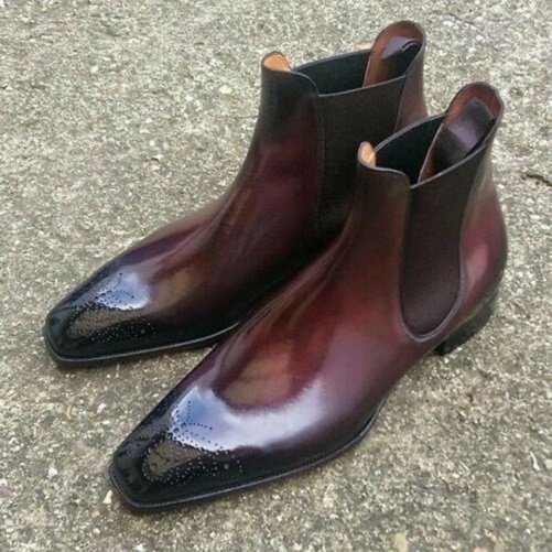 Handmade Mens Dark burgundy Leather Chelsea boots, Men elegant ankle boots