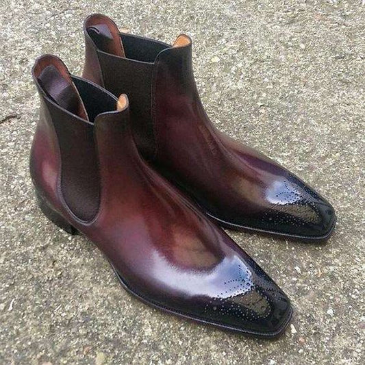 Handmade Mens Dark burgundy Leather Chelsea boots, Men elegant ankle boots