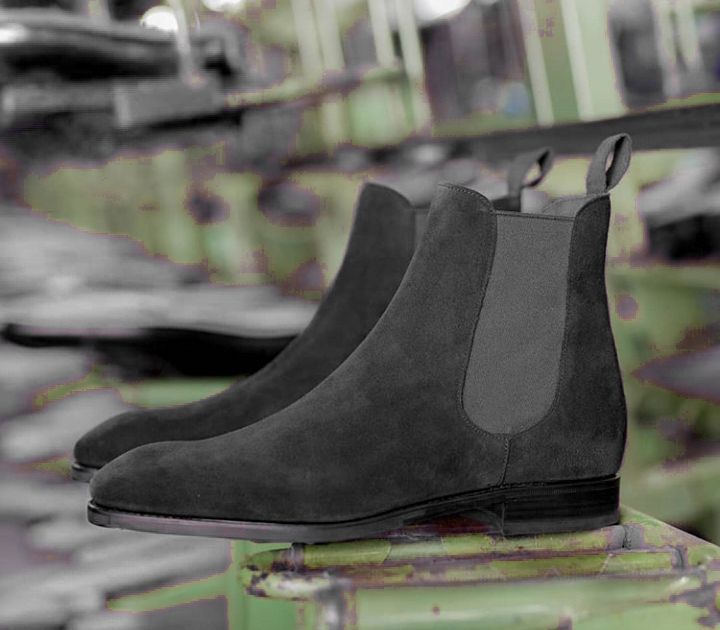 Handmade Mens Dark Gray Suede Chelsea Boots, Men Chelsea Ankle High Boots