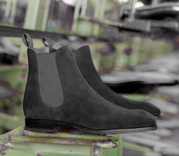 Handmade Mens Dark Gray Suede Chelsea Boots, Men Chelsea Ankle High Boots