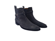 Handmade Mens Dark Gray Suede Jodhpurs Boot, Men Gray Ankle Suede Boots