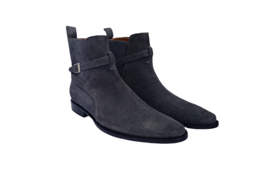 Handmade Mens Dark Gray Suede Jodhpurs Boot, Men Gray Ankle Suede Boots