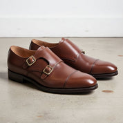 Handmade Mens Double monk Brown dress shoes, brown Oxford shoes for men - 3-4-right-view