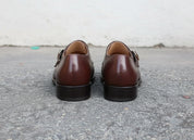 Handmade Mens Double monk Brown dress shoes, brown Oxford shoes for men - back-view